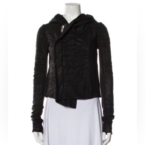 Rick Owens Jackets & Blazers - Rick Owens Black Lamb Leather Hooded Biker Jacket US4, IT40